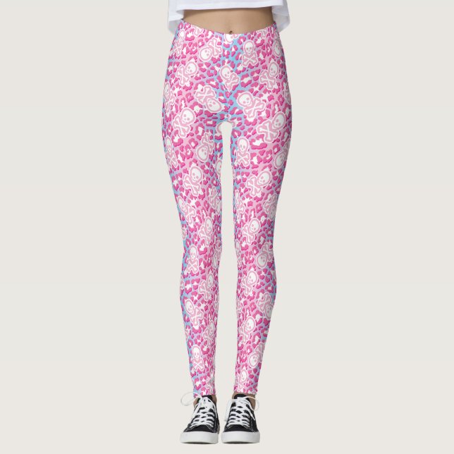 Pastel Goth Ästhetik Leopard Print Piratenflagge Leggings (Vorderseite)