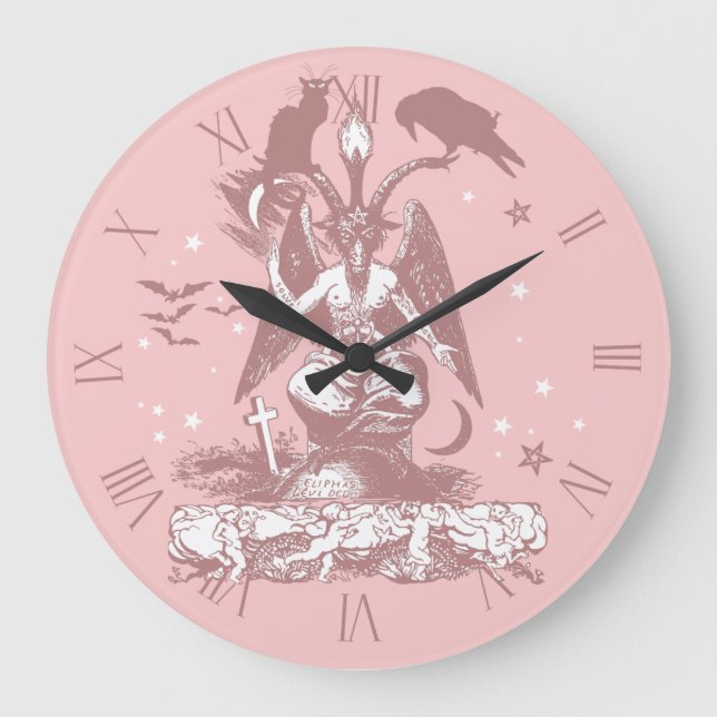Pastel Goth Bahomet with a Cat and a Raven Große Wanduhr (Vorderseite)