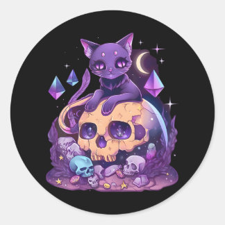 Pastel Goth Cat Niedliche, zackige Gothkatzen-Kris Runder Aufkleber