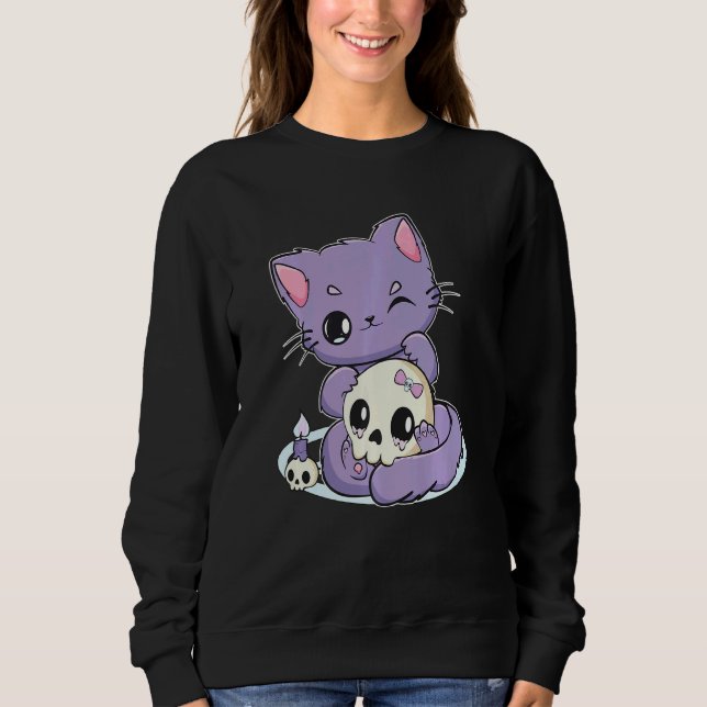 Pastel Goth Cat With Magic Item For Witchcore And  Sweatshirt (Vorderseite)