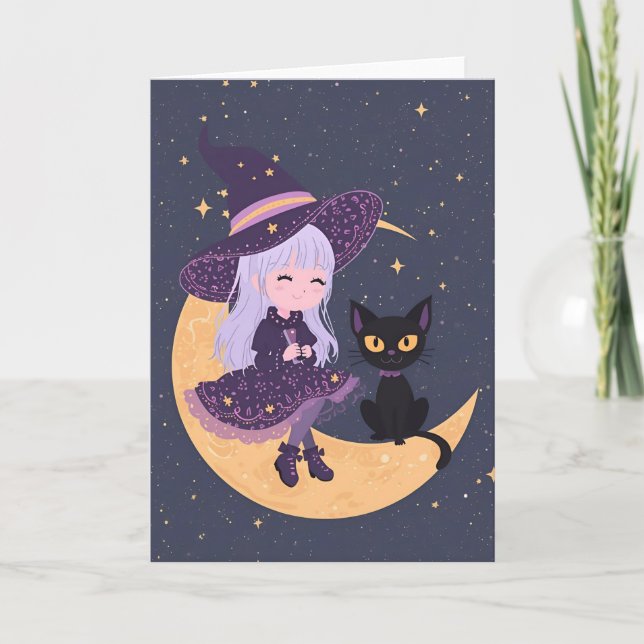 Pastel Goth Hexe und Cat Halloween Card 12x18 Karte (Vorderseite)