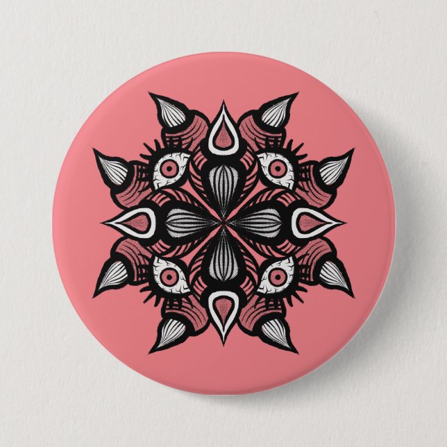 Pastel Goth Hexendesign - Schwarz-Rosa-Monster Button (Vorderseite)