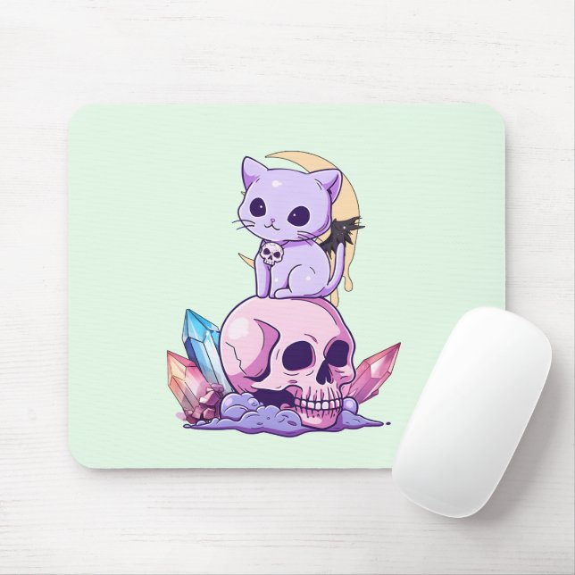 Pastel Goth Kitten & Skull Mousepad (Mit Mouse)