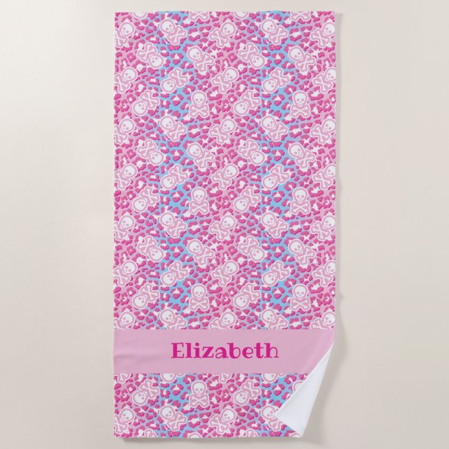 Pastel Goth Leopard Print Piratenflagge Strandtuch (Vorderseite)