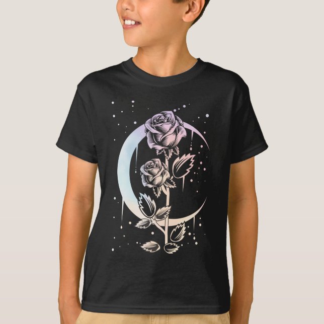 Pastel Goth Moon Flower Witchy T-Shirt (Vorderseite)