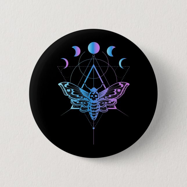 Pastel Goth Moon Moth Crescent Geometrie Button (Vorderseite)