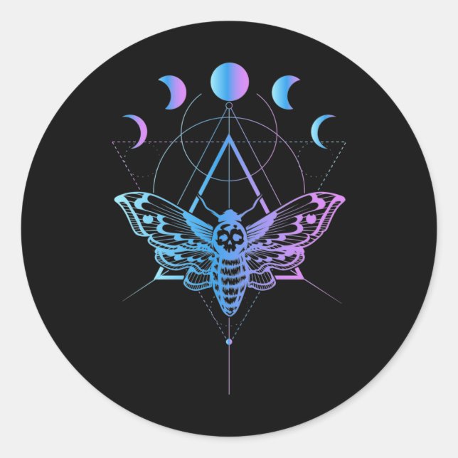 Pastel Goth Moon Moth Crescent Geometrie Runder Aufkleber (Vorderseite)