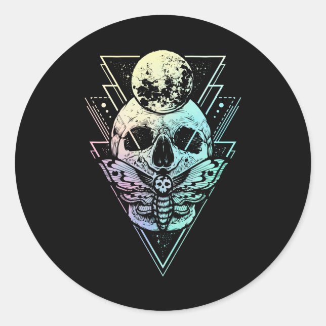 Pastel Goth Moon Skull Gothic Wicca Crescent Moth Runder Aufkleber (Vorderseite)