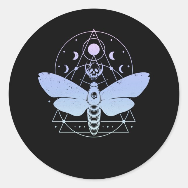 Pastel Goth Moth Moon Wiccan Crescent Skull Runder Aufkleber (Vorderseite)