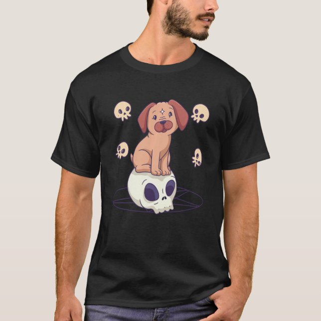 Pastel Goth Niedlich Creepy Witchy Mops Dog Skull  T-Shirt (Vorderseite)