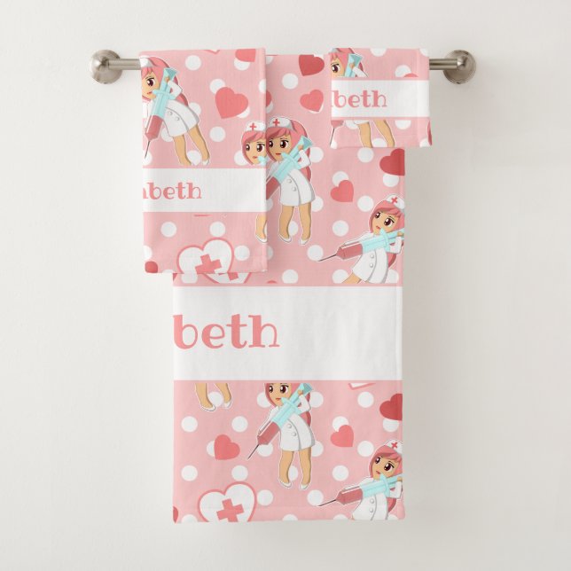 Pastel Goth Pink Kawaii Impfstoff Badhandtuch Set (Insitu)
