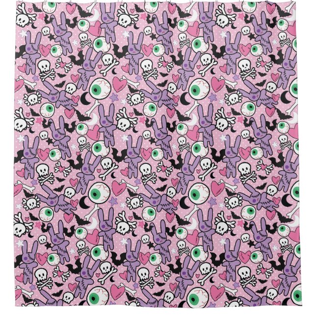 Pastel Goth Rockabilly Spooky Duschvorhang (Vorderseite)