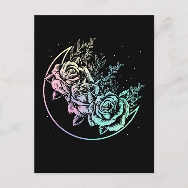 Pastel Goth Rose Moon Gothic Crescent Blume Postkarte (Vorderseite)