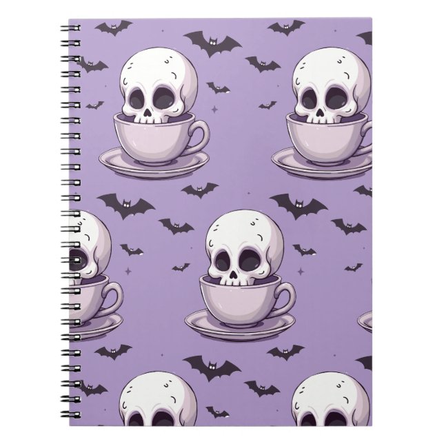 Pastel-Goth-Schädel in Teetasse Notizblock (Vorderseite)