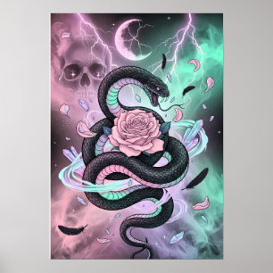 Pastel-Goth-Schlange & Rose Poster