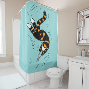 Pastel Goth Schwimmen Katze Skelett Duschvorhang