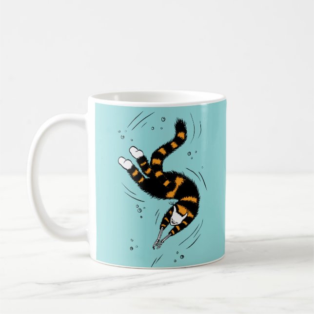 Pastel Goth Schwimmen Katze Skelett Kaffeetasse (Links)