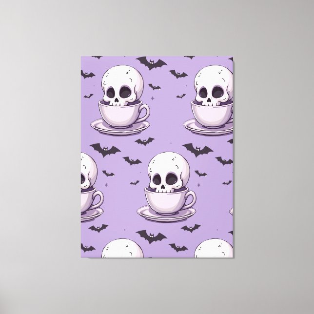 Pastel Goth Skull in Teacup Leinwanddruck (Vorderseite)