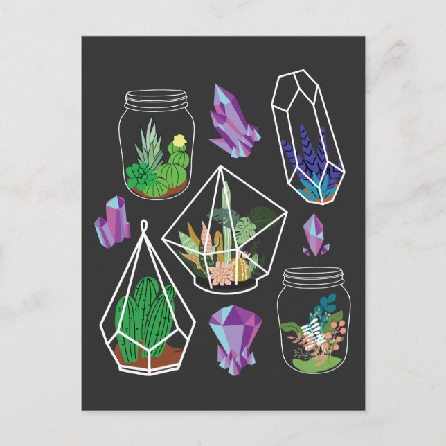 Pastel Goth Succulent Cactus Kawaii Terrarium Postkarte (Vorderseite)
