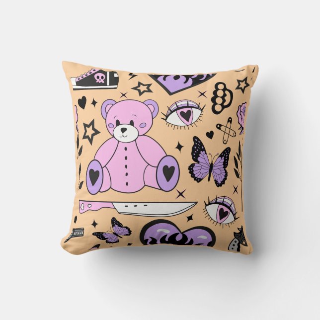 "Pastel Goth Teddy Bear Kissen (Vorderseite)