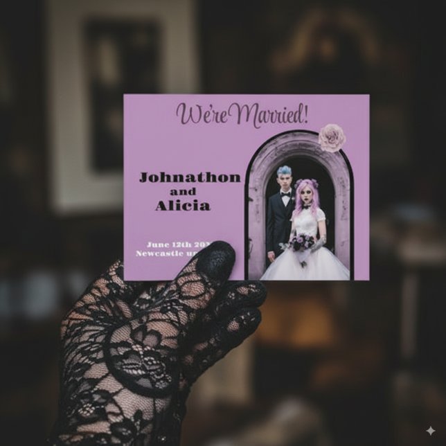 Pastel Goth Wedding Announcement Postcard Ankündigungspostkarte (Von Creator hochgeladen)