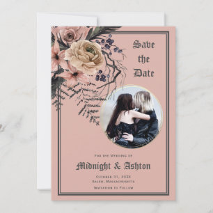 Pastel Gothic Moody Floral Foto Save the Date
