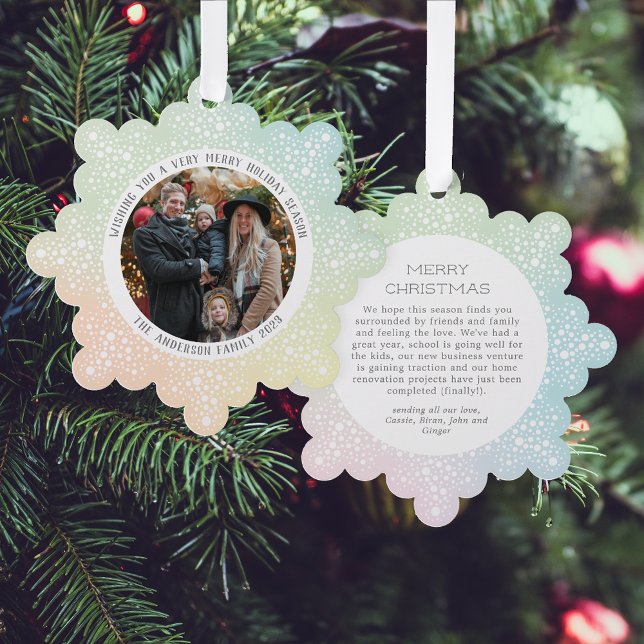Pastel Gradient Blizzard Dots Snowy Foto Holiday Ornament Karte (Von Creator hochgeladen)