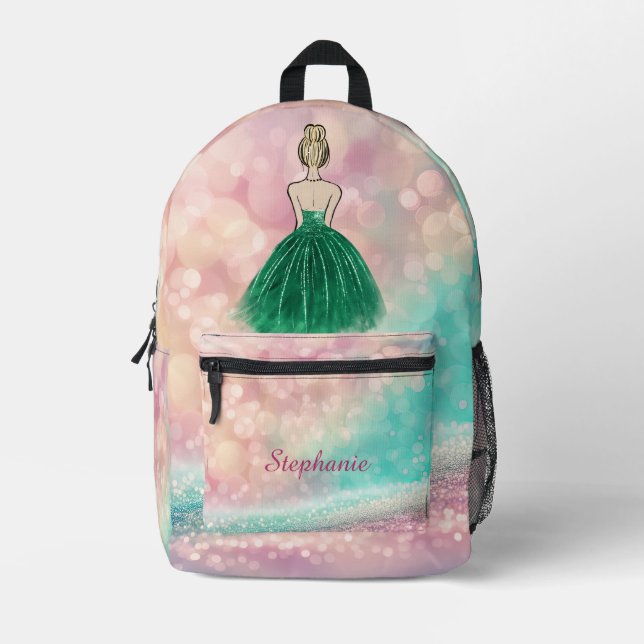 Pastel Gradient Glitzer Rainbow Bokeh Bedruckter Rucksack (Vorderseite)