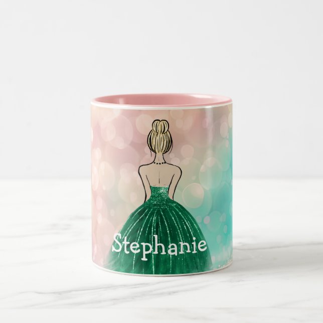 Pastel Gradient Glitzer Rainbow Bokeh Zweifarbige Tasse (Mittel)