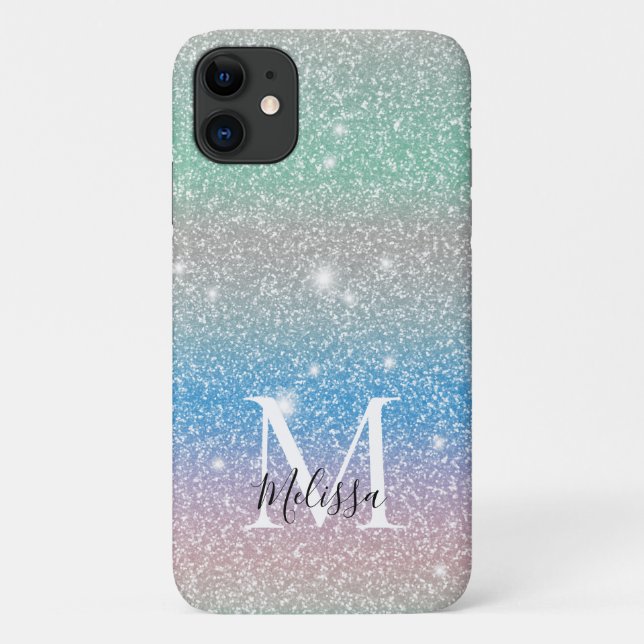 Pastel Gradient Glitzer Sparkle Monogram Name Case-Mate iPhone Hülle (Rückseite)