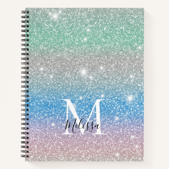 Pastel Gradient Glitzer Sparkle Monogram Notizbuch (Vorderseite)