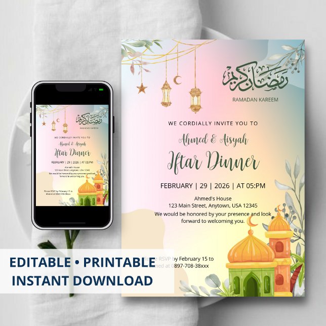 Pastel Gradient Mosque Iftar Dinner Invitation Einladung (Von Creator hochgeladen)