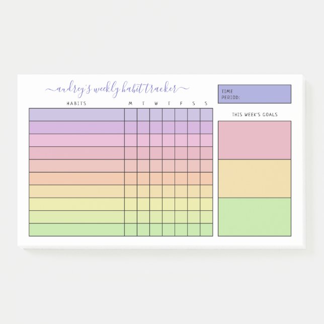 Pastel Gradient Weekly Habit Tracker Post-it Klebezettel (Vorderseite)