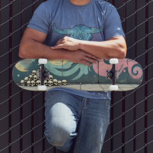 Pastel Graffiti Skull Pile Skateboard Skate Deck
