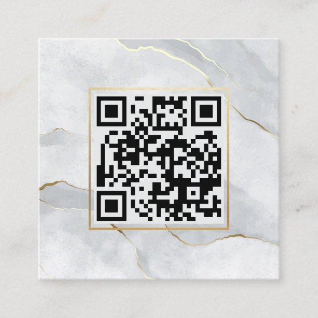 Pastel Gray Gold Lines QR Code Minimalistisch Chic Quadratische Visitenkarte (Vorderseite)