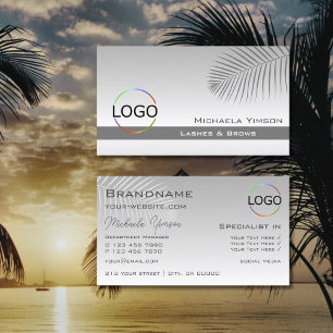 Pastel Gray Gradient Palm Leaf mit Logo Stilvoll Visitenkarte