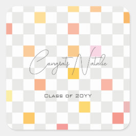 Pastel & Gray Karos Ästhetische Graduierungsparty Quadratischer Aufkleber