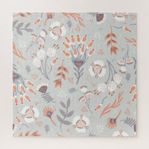 Pastel Gray Orange Floral: Vintag Elegante