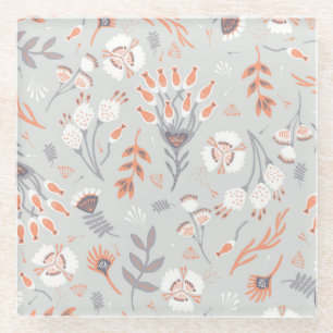 Pastel Gray Orange Floral: Vintag Elegante Glasuntersetzer