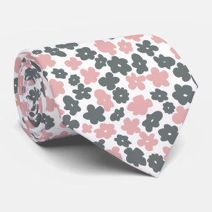 Pastel Gray Pink Floral Neck Tie Krawatte