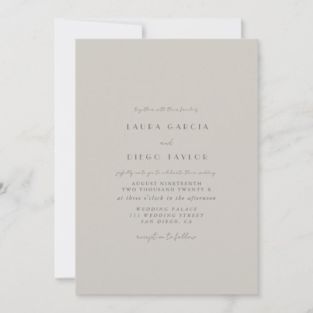 Pastel Gray Script Wedding Einladung (Vorderseite)