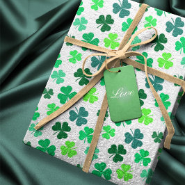 Pastel Green 3 Leaf Clover Kleeblatt Boho Elegant Geschenkpapier