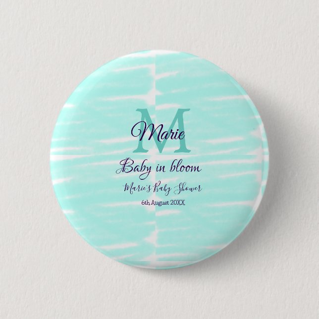 Pastel green baby in bloom monogram baby shower te button (Vorderseite)