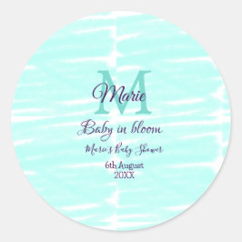 Pastel green baby in bloom monogram baby shower te runder aufkleber