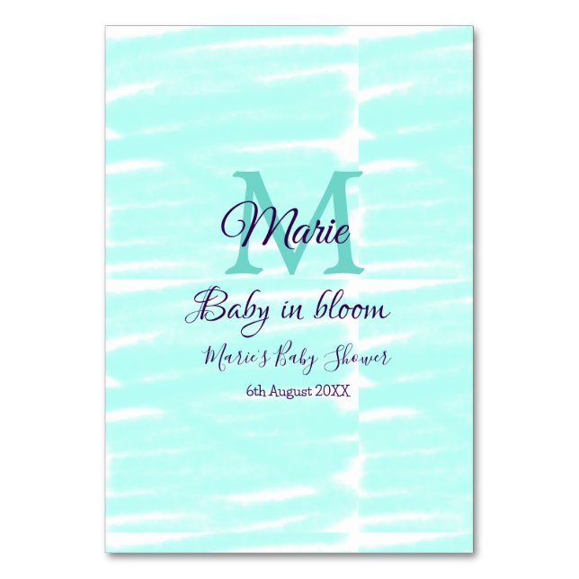 Pastel green baby in bloom monogram baby shower te tischnummer (Vorderseite)