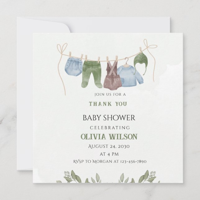 Pastel Green Beige Babydusche Danke Karte (Vorderseite)