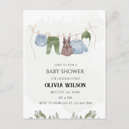 Pastel Green Beige Babydusche Postkarte
