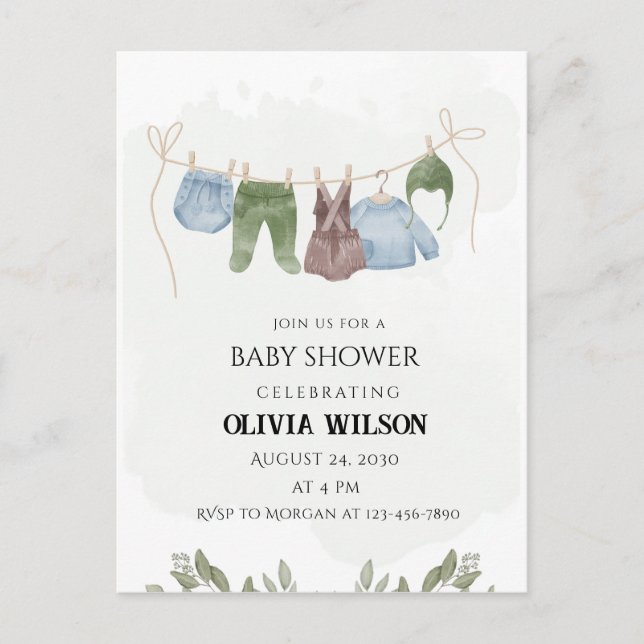Pastel Green Beige Babydusche Postkarte (Vorderseite)