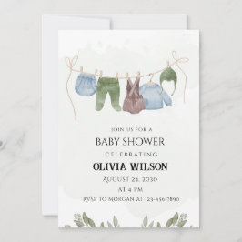 Pastel Green Beige Kinderdusche Einladung