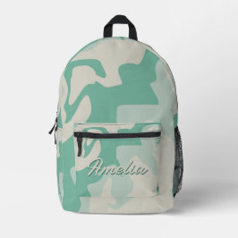 Pastel Green Beige Swirl Pattern Name Bedruckter Rucksack